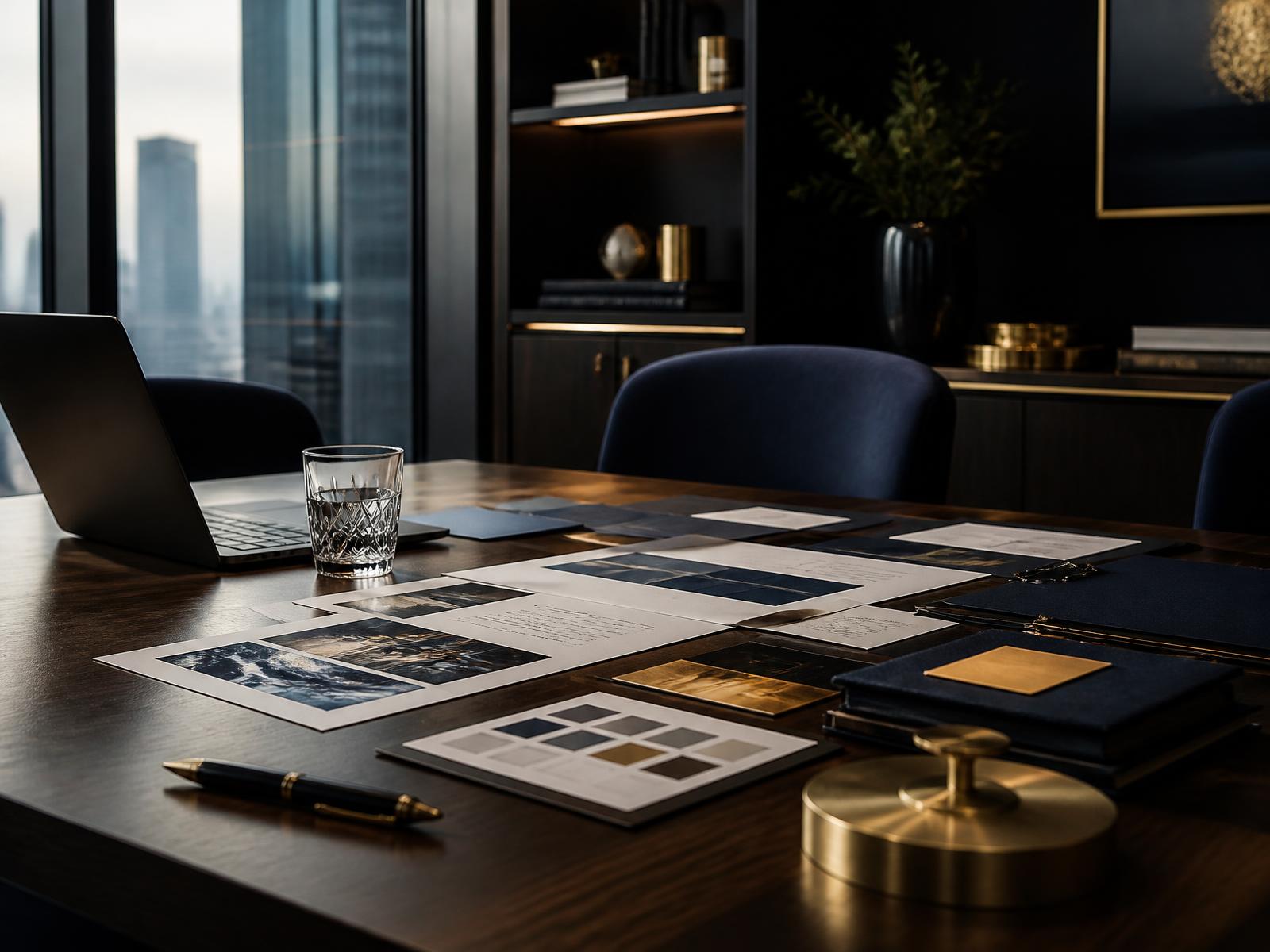 DMA — Modern boardroom table with brand strategy materials