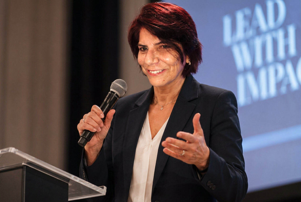 Laura Weller delivering a keynote address